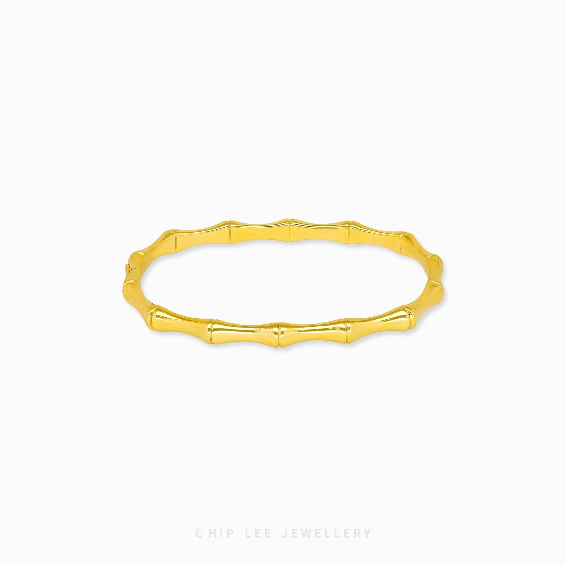 Bamboo Bangle by Chip Lee Jewellery Singapore, certified 916 gold with bamboo-inspired texture, rugged angular design, bold luxury wristpiece