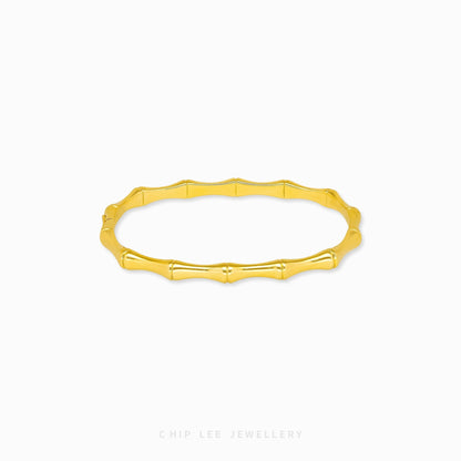 Bamboo Bangle by Chip Lee Jewellery Singapore, certified 916 gold with bamboo-inspired texture, rugged angular design, bold luxury wristpiece