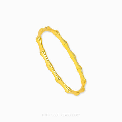 Bamboo Bangle by Chip Lee Jewellery Singapore, certified 916 gold with bamboo-inspired texture, rugged angular design, bold luxury wristpiece