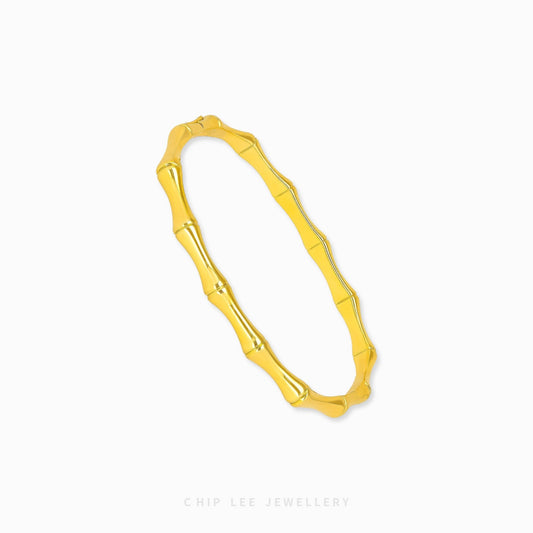 Bamboo Bangle by Chip Lee Jewellery Singapore, certified 916 gold with bamboo-inspired texture, rugged angular design, bold luxury wristpiece