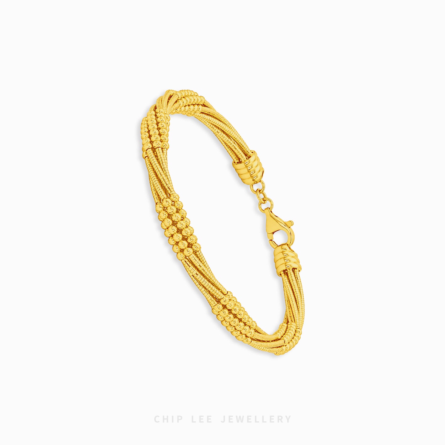 A gold multi-strand rope bracelet with textured beaded details and a lobster clasp, shown on a clean white background with 'CHIP LEE JEWELLERY' text at the bottom.