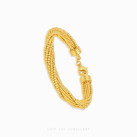 A gold multi-strand beaded chain bracelet with a lobster clasp, displayed on a clean white background with 'CHIP LEE JEWELLERY' text at the bottom.
