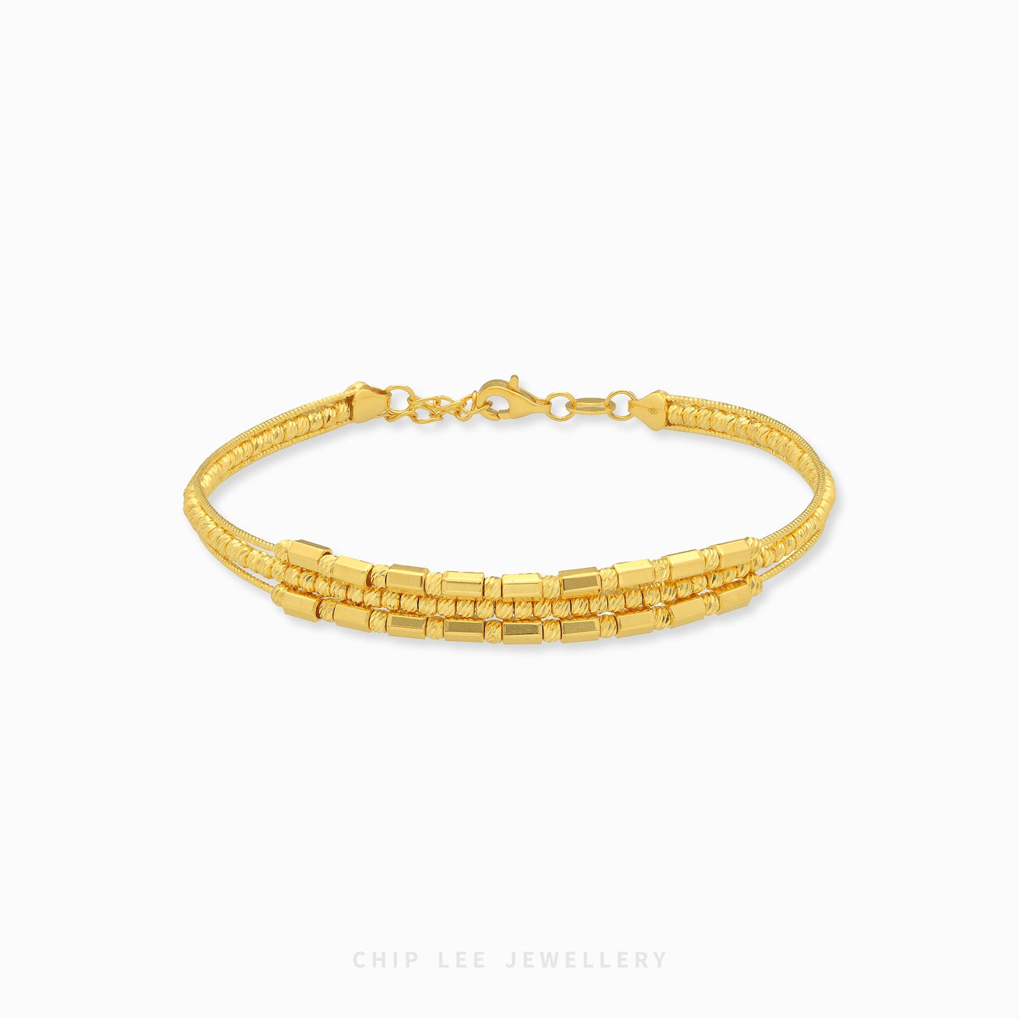 999 gold beaded multi strand bracelet in 24K pure gold with layered rope and bead design