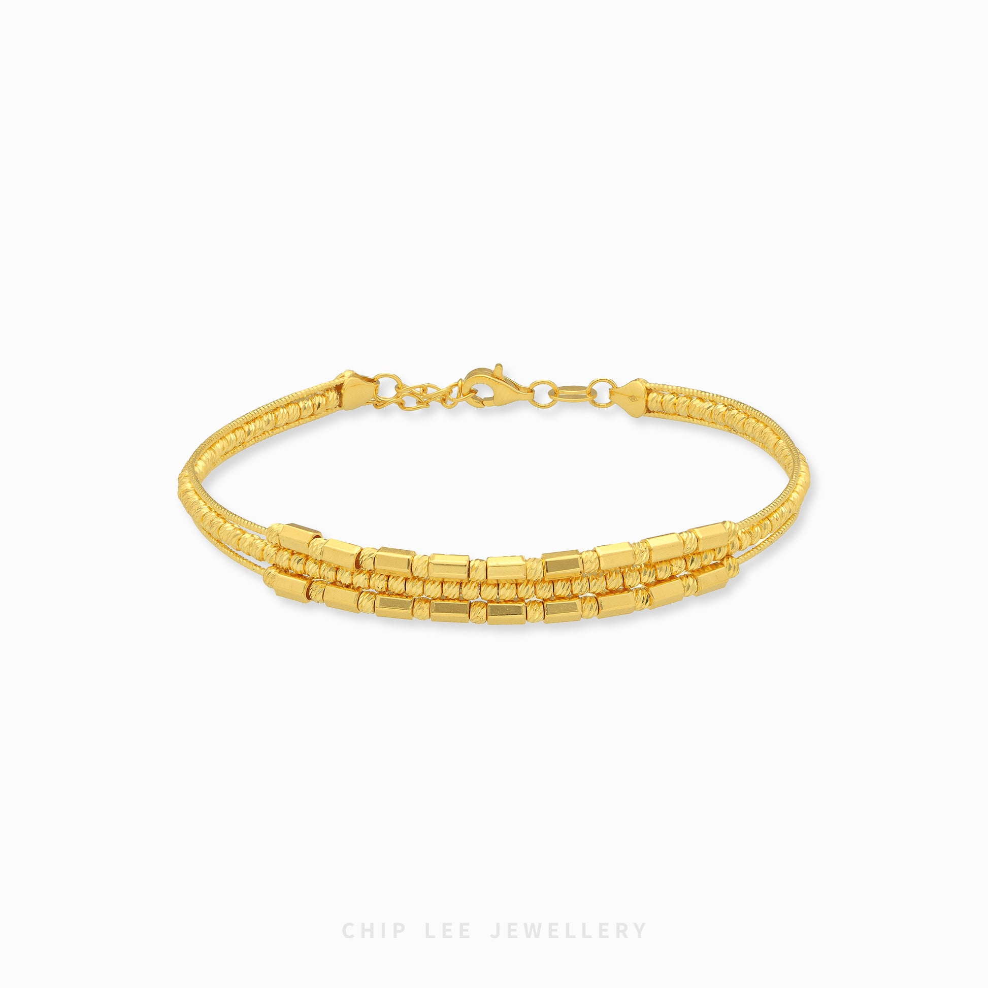 999 gold beaded multi strand bracelet in 24K pure gold with layered rope and bead design