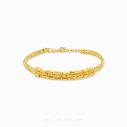 999 gold beaded multi strand bracelet in 24K pure gold with layered rope and bead design