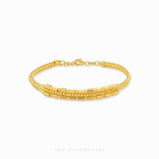 999 gold beaded multi strand bracelet in 24K pure gold with layered rope and bead design