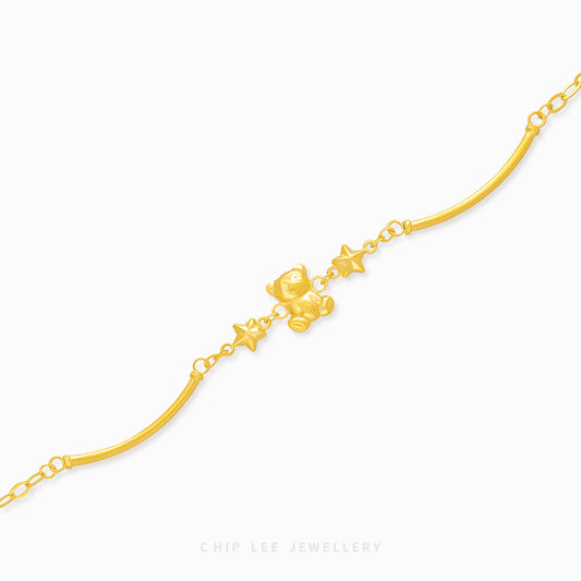 Bear and Star Baby Bracelet by Chip Lee Jewellery, 916 gold, featuring bear and star charms, symbolizing joy and protection for newborns.