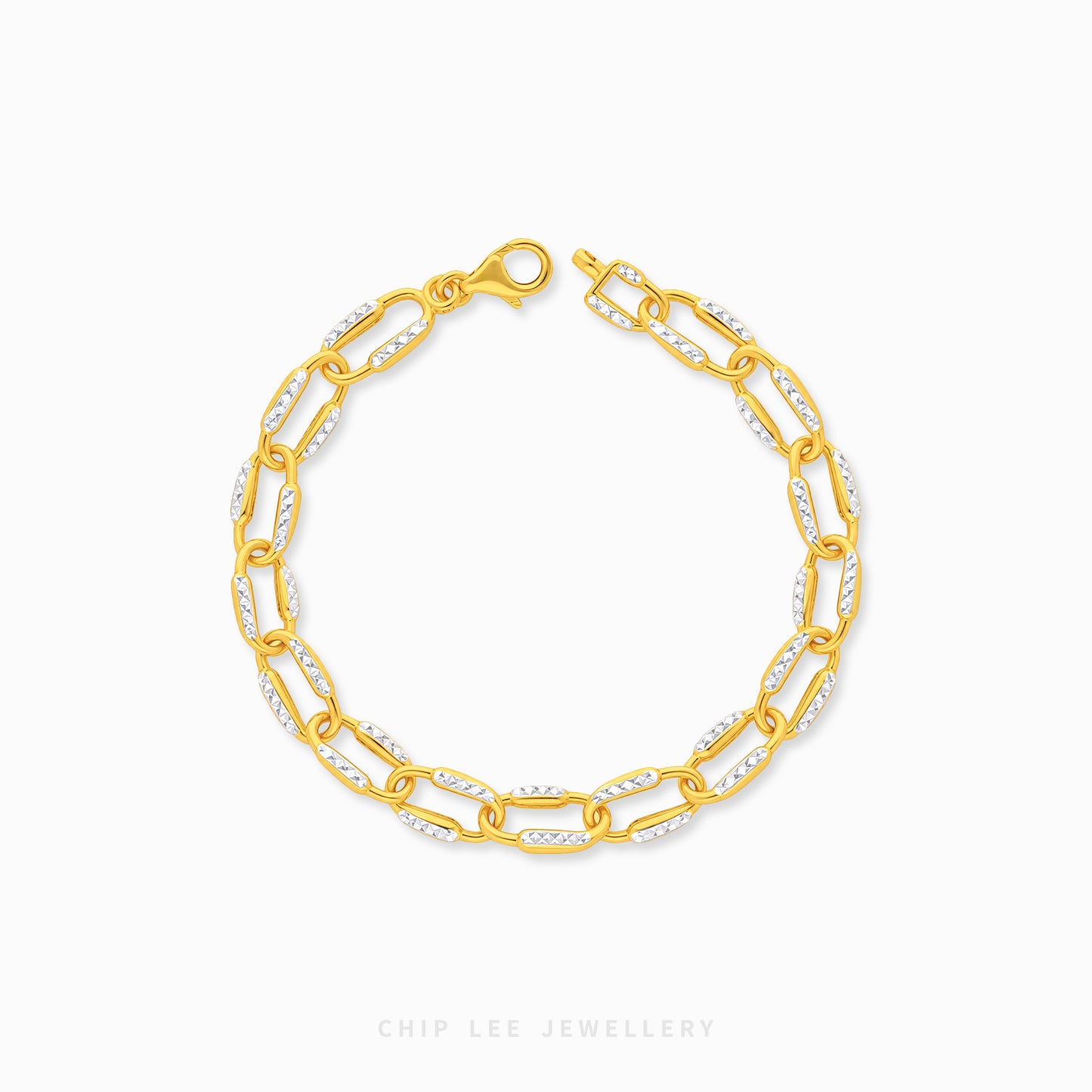 Bianca Bracelet with elongated oval links and textured white-tone detailing by Chip Lee Jewellery