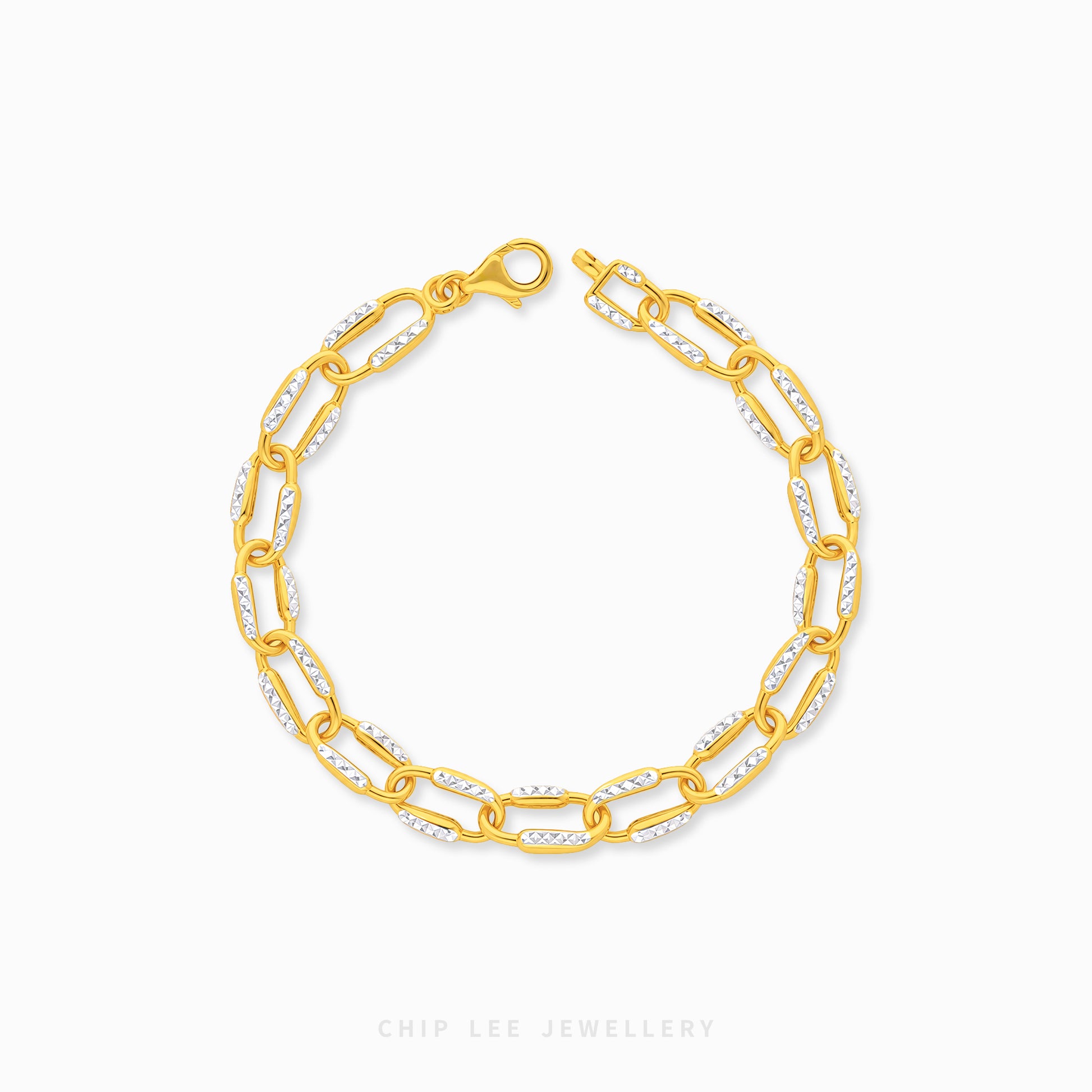 Bianca Bracelet with elongated oval links and textured white-tone detailing by Chip Lee Jewellery