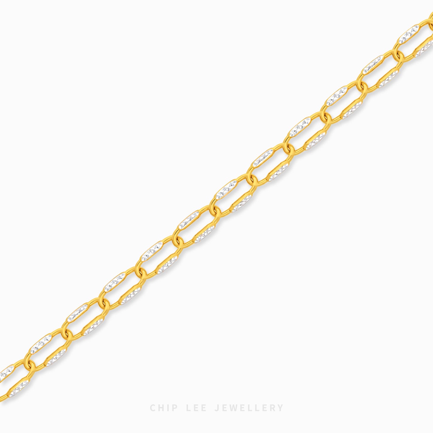 Bianca Bracelet with elongated oval links and textured white-tone detailing by Chip Lee Jewellery