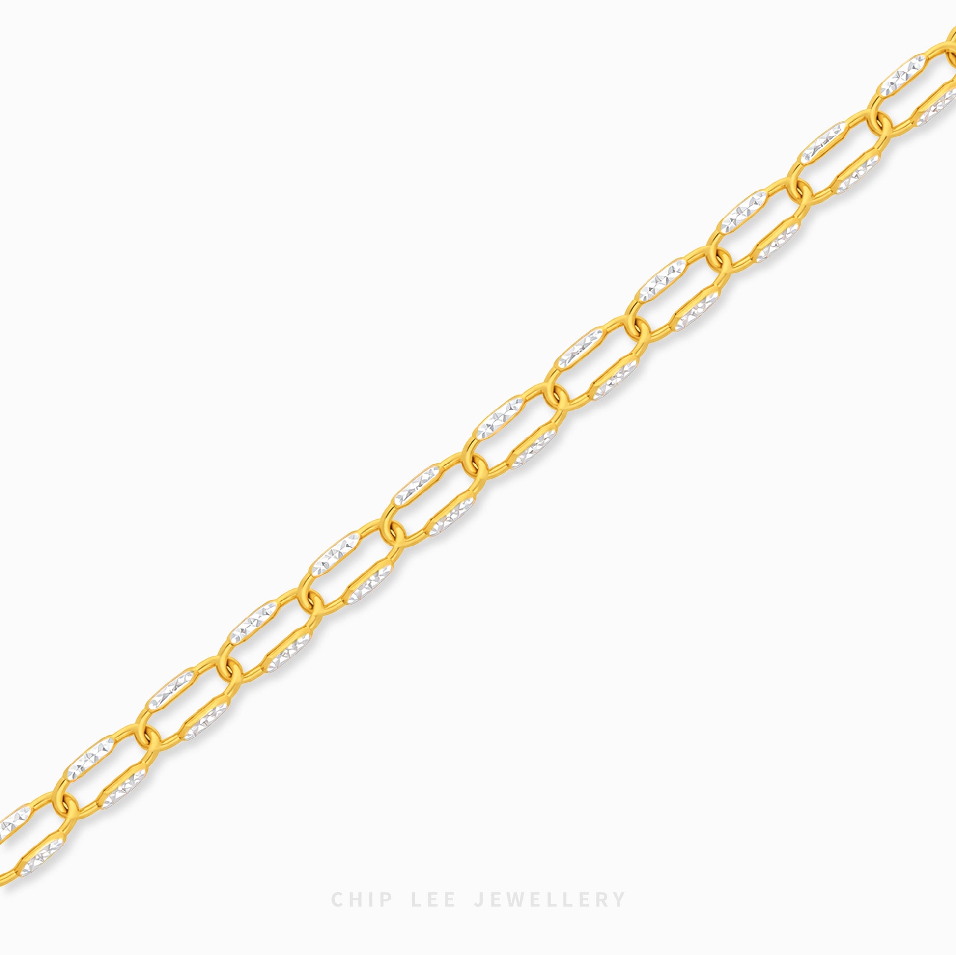 Bianca Bracelet with elongated oval links and textured white-tone detailing by Chip Lee Jewellery