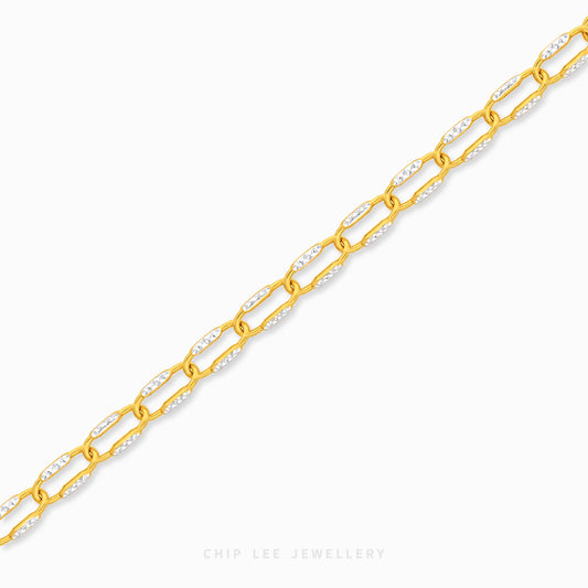 Bianca Bracelet with elongated oval links and textured white-tone detailing by Chip Lee Jewellery