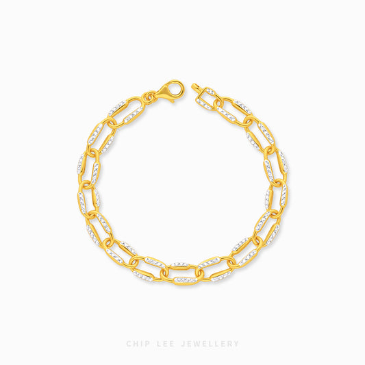 Bianca Bracelet with elongated oval links and textured white-tone detailing by Chip Lee Jewellery