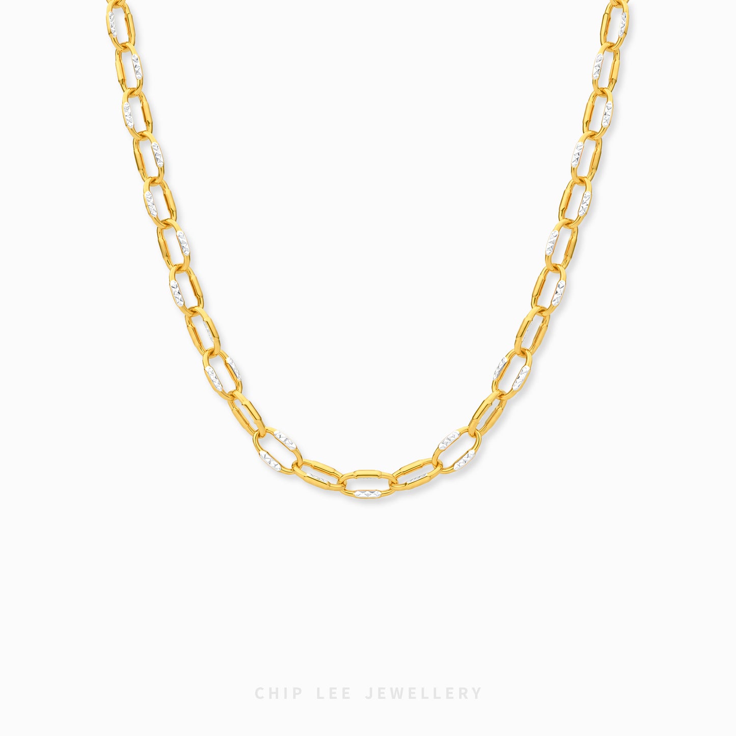 Bianca Necklace with elongated oval links and textured white-tone detailing by Chip Lee Jewellery