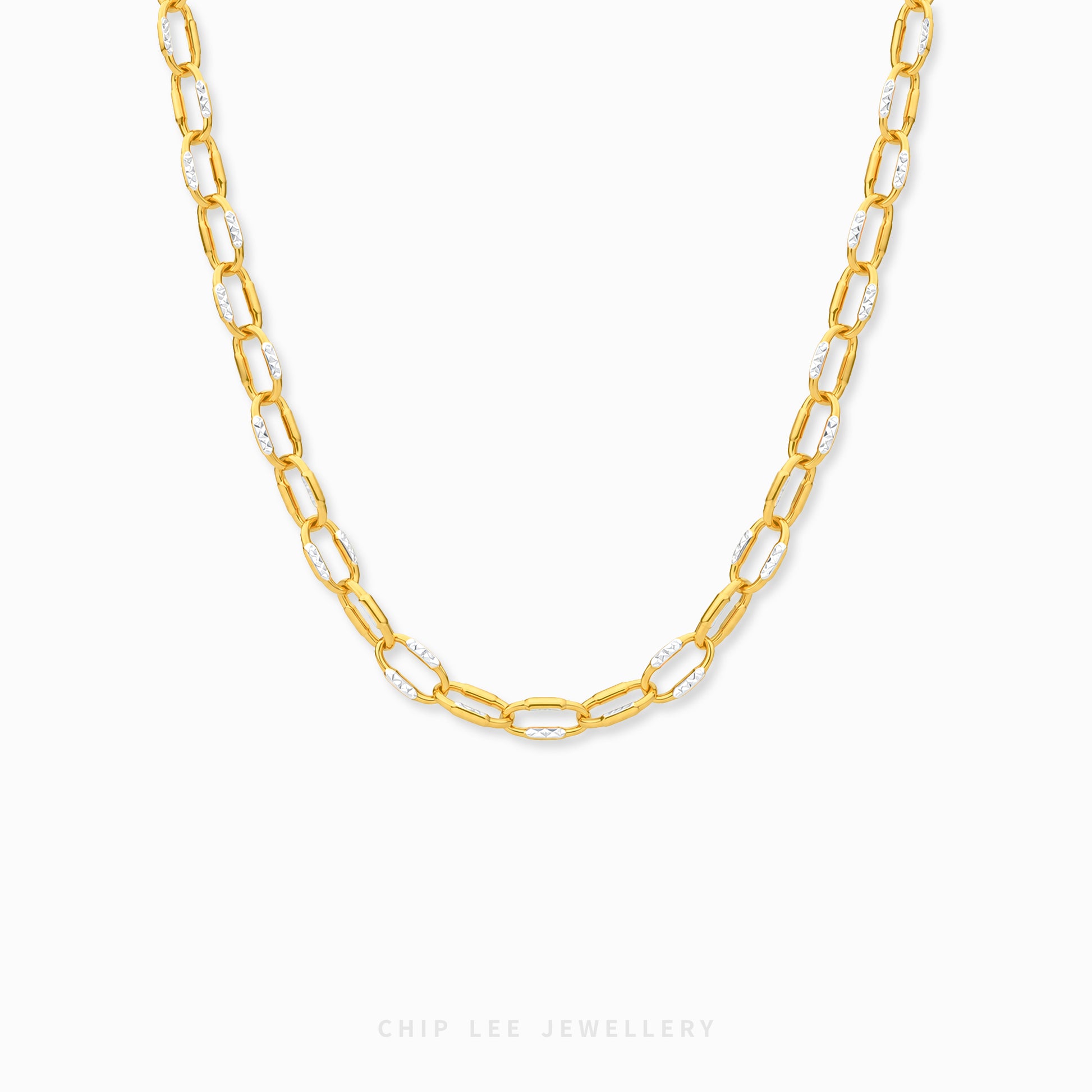 Bianca Necklace with elongated oval links and textured white-tone detailing by Chip Lee Jewellery