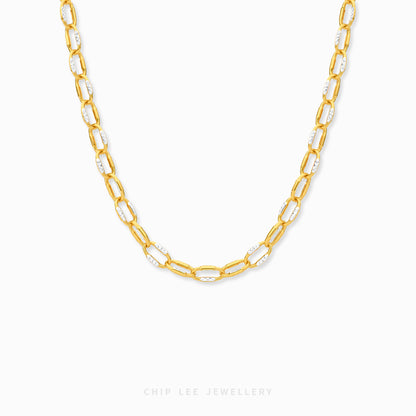 Bianca Necklace with elongated oval links and textured white-tone detailing by Chip Lee Jewellery