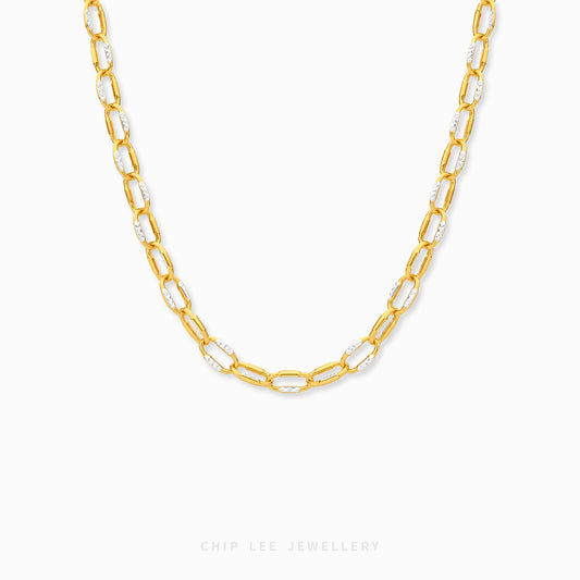 Bianca Necklace with elongated oval links and textured white-tone detailing by Chip Lee Jewellery