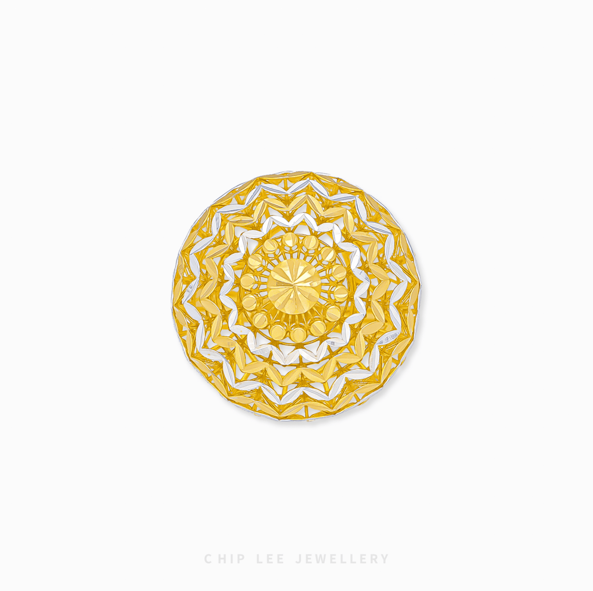 Bold Oracle Ring with intricate detailing, polished gold textures, and a striking, contemporary design for women.