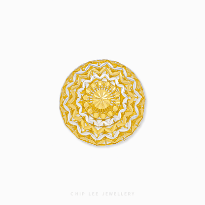 Bold Oracle Ring with intricate detailing, polished gold textures, and a striking, contemporary design for women.