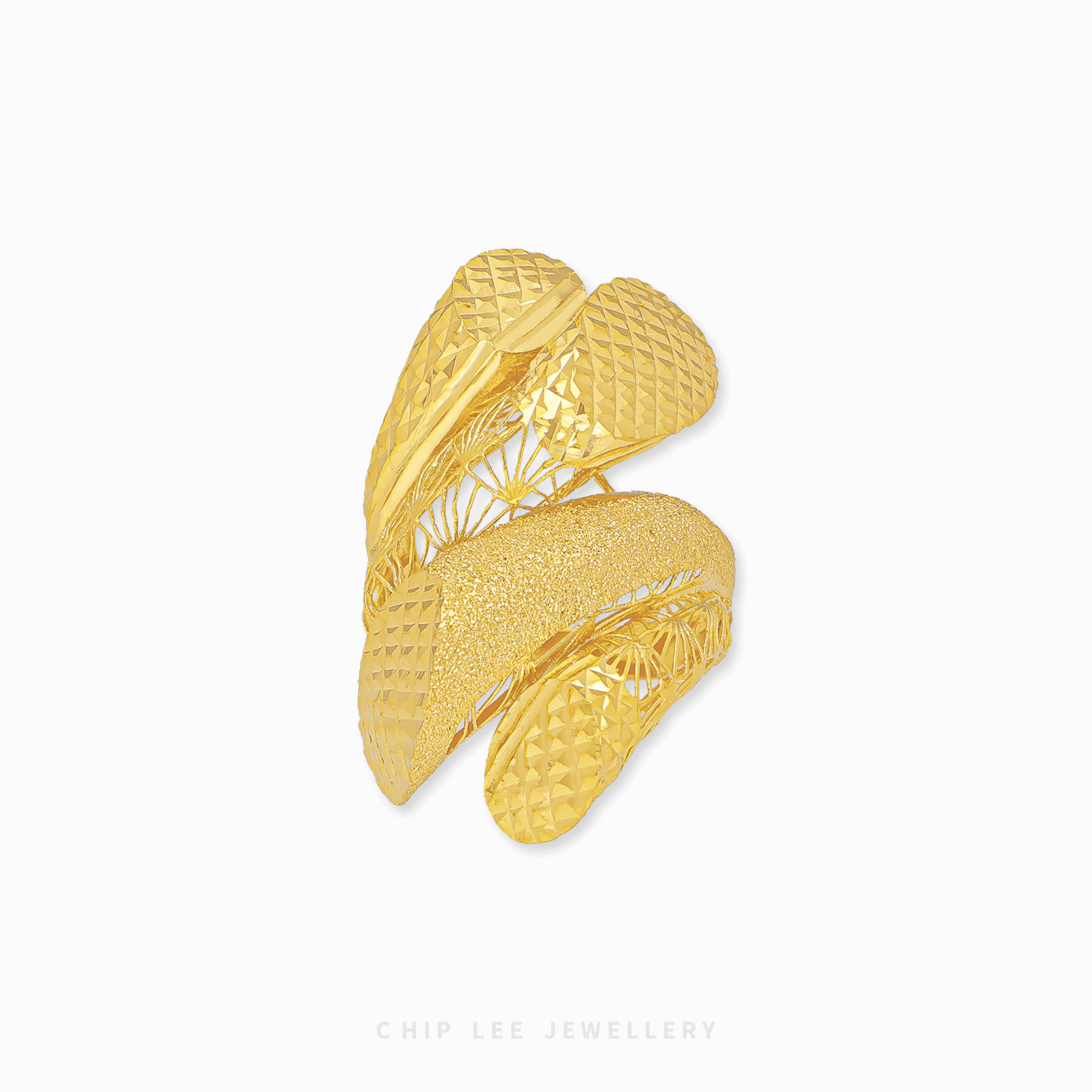 Bold Swoosh Ring with sleek swooping design, polished gold finish, contemporary elegance for modern women.