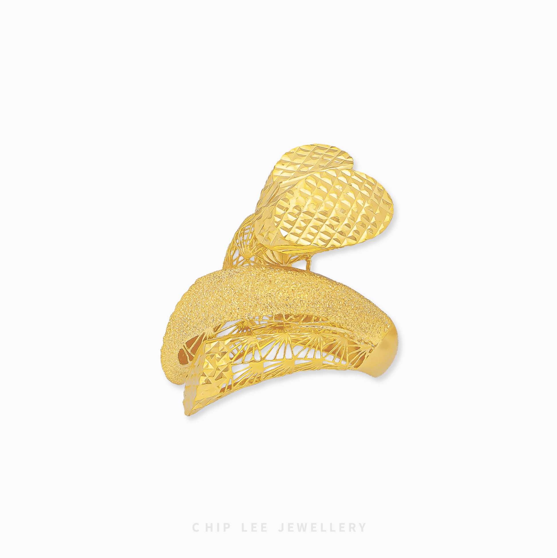 Bold Swoosh Ring with sleek swooping design, polished gold finish, contemporary elegance for modern women.