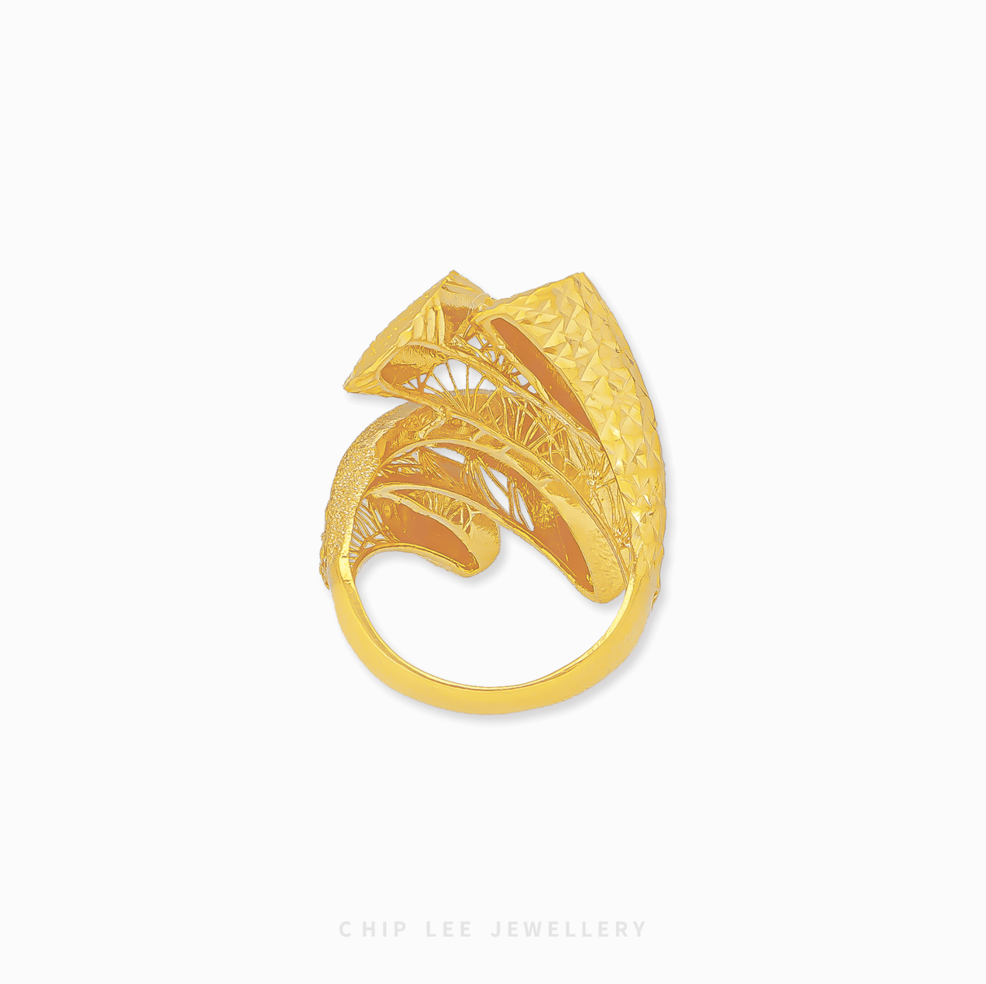 Bold Swoosh Ring with sleek swooping design, polished gold finish, contemporary elegance for modern women.