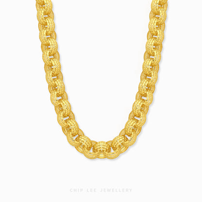 Bold Textured Rolo Link Chain Necklace featuring substantial textured circular links in a contemporary statement chain design.