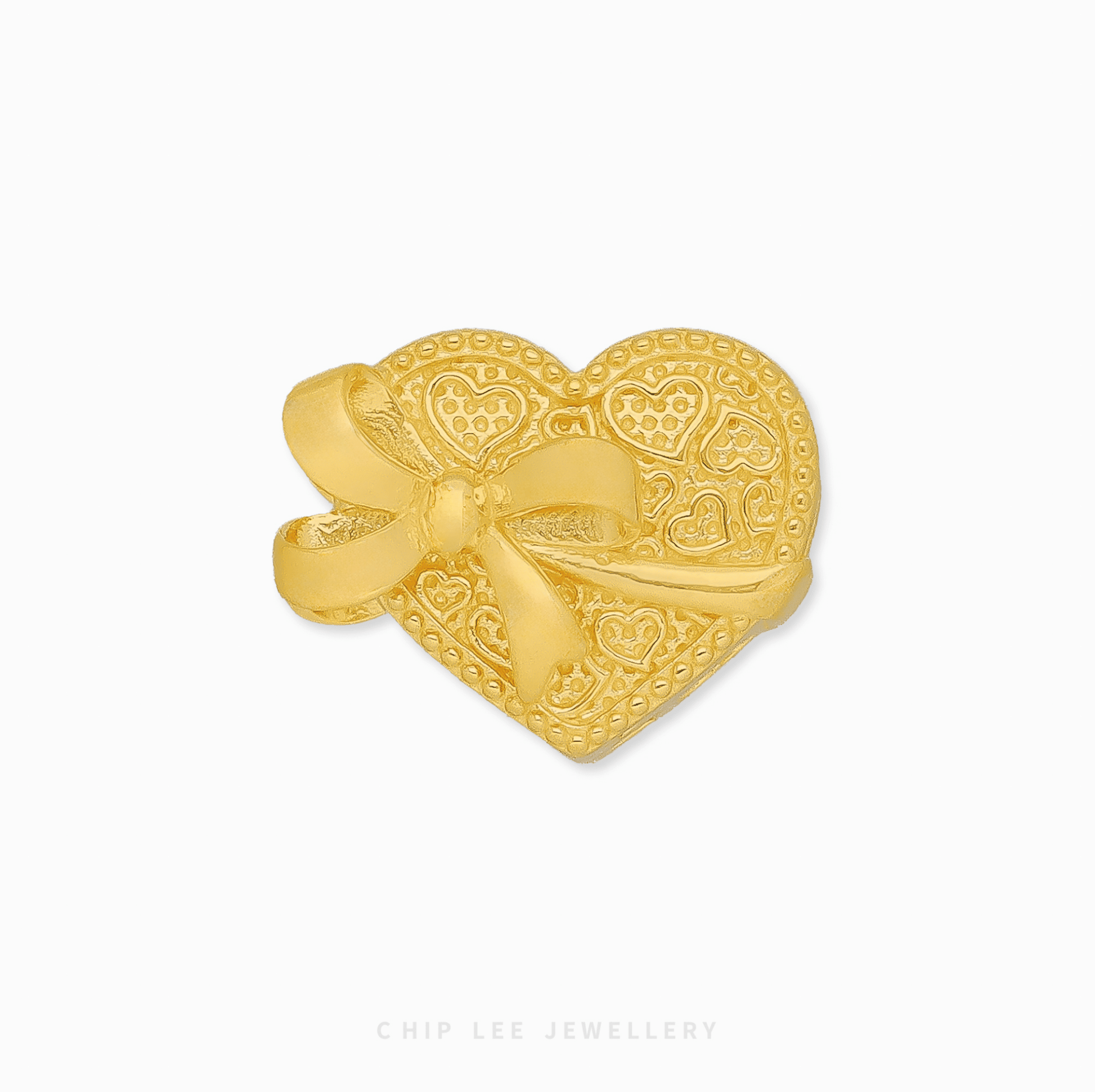 916 Gold Bow Heart Charm by Chip Lee Jewellery Singapore. Charming piece symbolizing affection, love, and the joy of giving a gift.