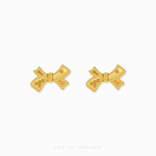 Bow Stud Earrings in 999 pre gold