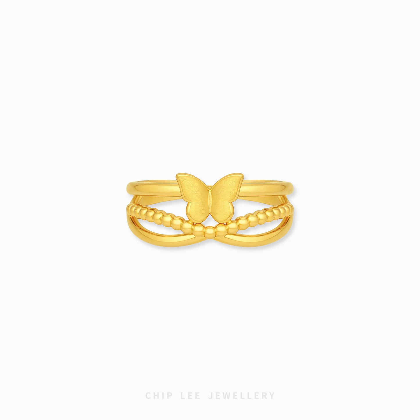 999 gold butterfly ring in 24K pure gold with elegant minimalist butterfly design