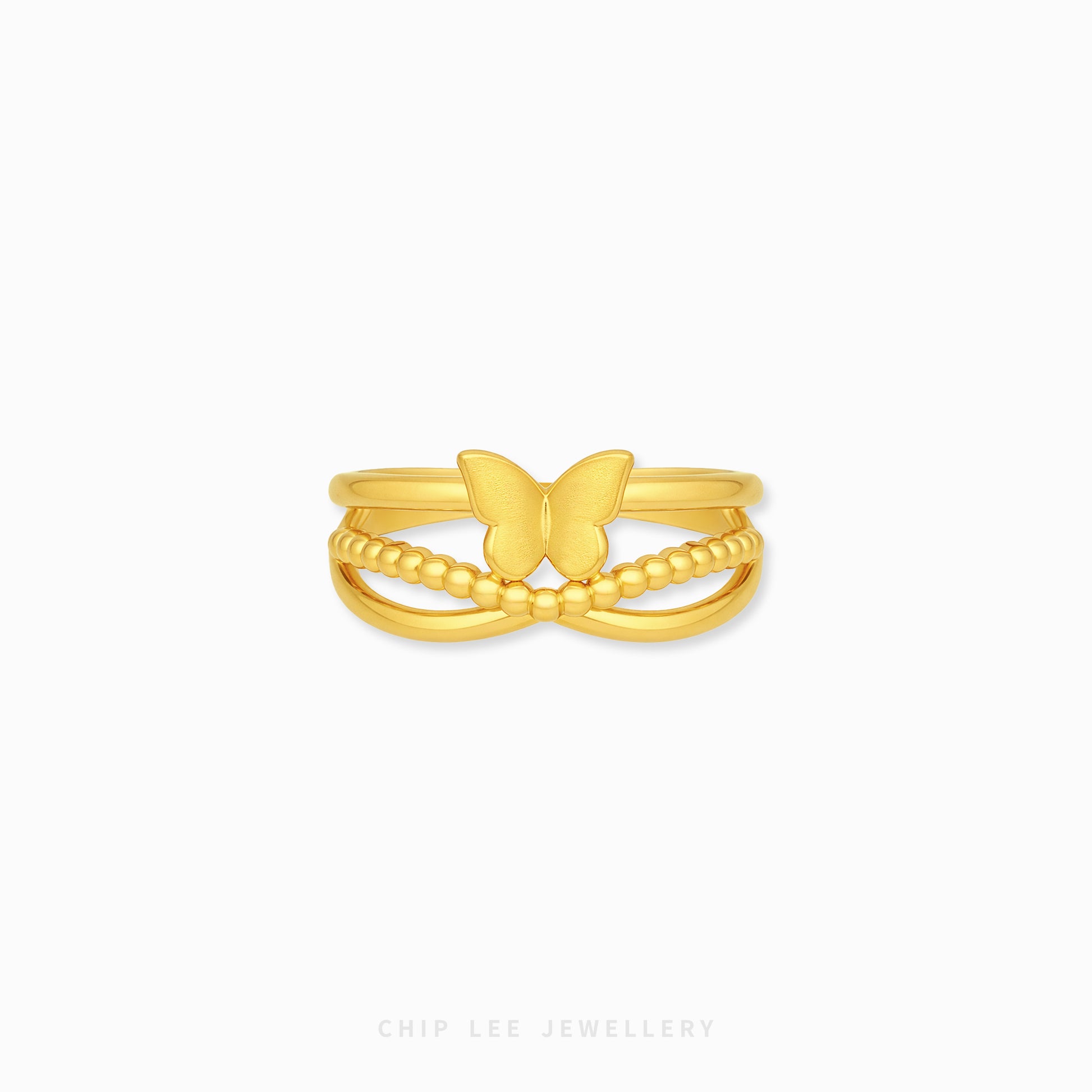 999 gold butterfly ring in 24K pure gold with elegant minimalist butterfly design