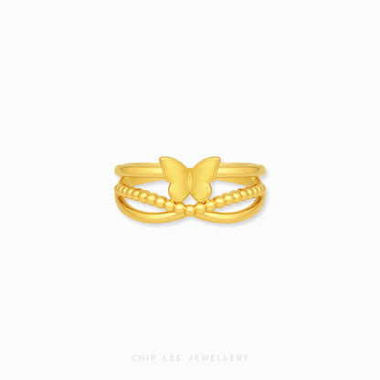 999 gold butterfly ring in 24K pure gold with elegant minimalist butterfly design
