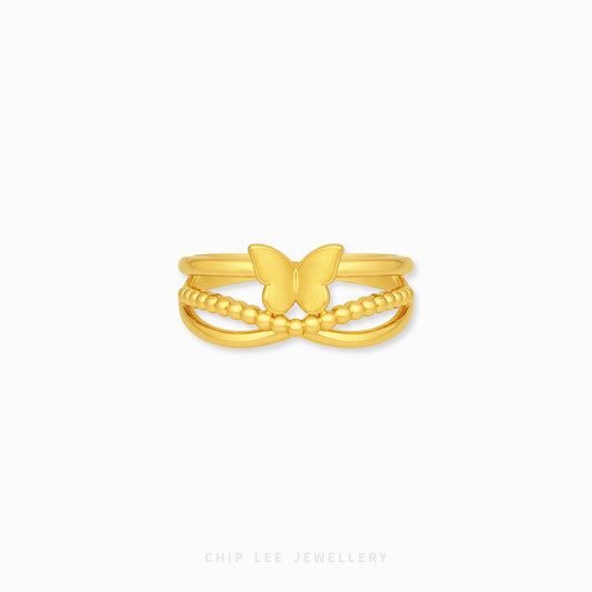 999 gold butterfly ring in 24K pure gold with elegant minimalist butterfly design