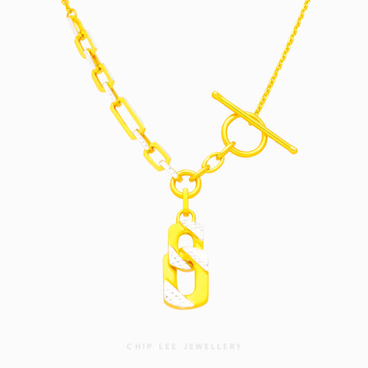 Duo Tone Link Toggle T-Bar Lock Necklace