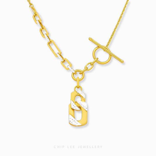 Duo Tone Link Toggle T-Bar Lock Necklace