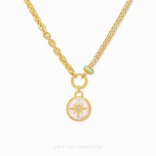 Celestial Compass Necklace in solid 916 gold, featuring a compass charm, hallmarked for certified purity and everyday elegance.