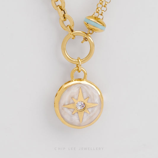 Celestial Compass Pendant in solid 916 gold, featuring a compass charm, hallmarked for certified purity and everyday elegance.