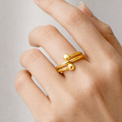 999 Pure Gold Bypass Sphere Ring