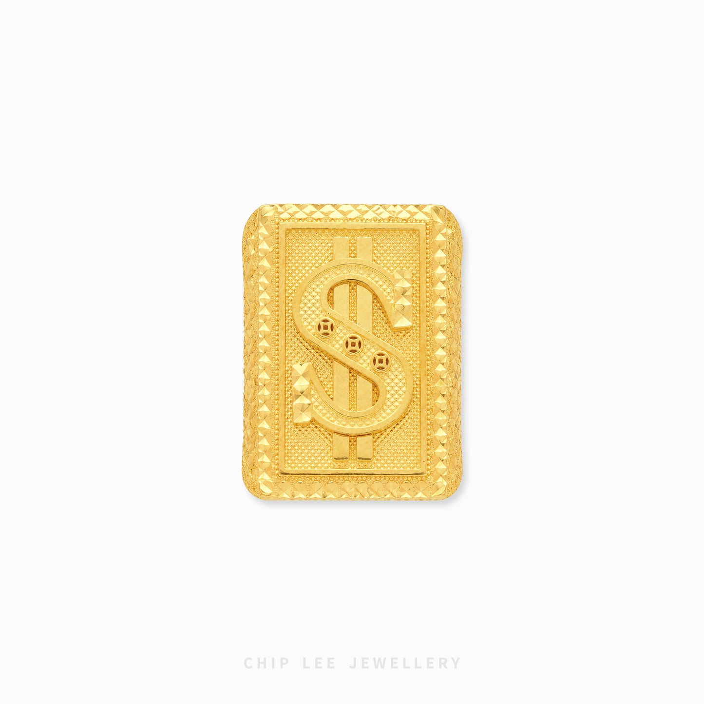 Chunky gold dollar sign ring with textured luxury statement design