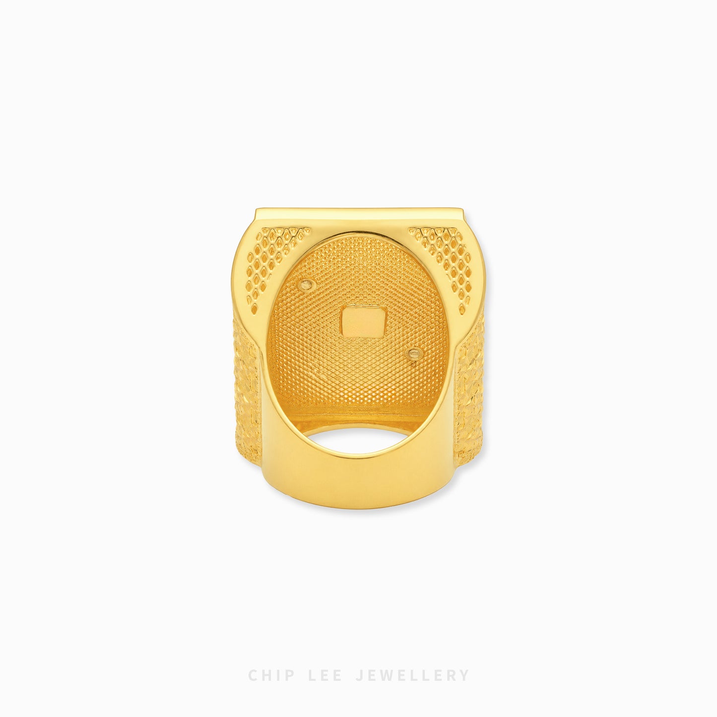 Chunky gold dollar sign ring with textured luxury statement design