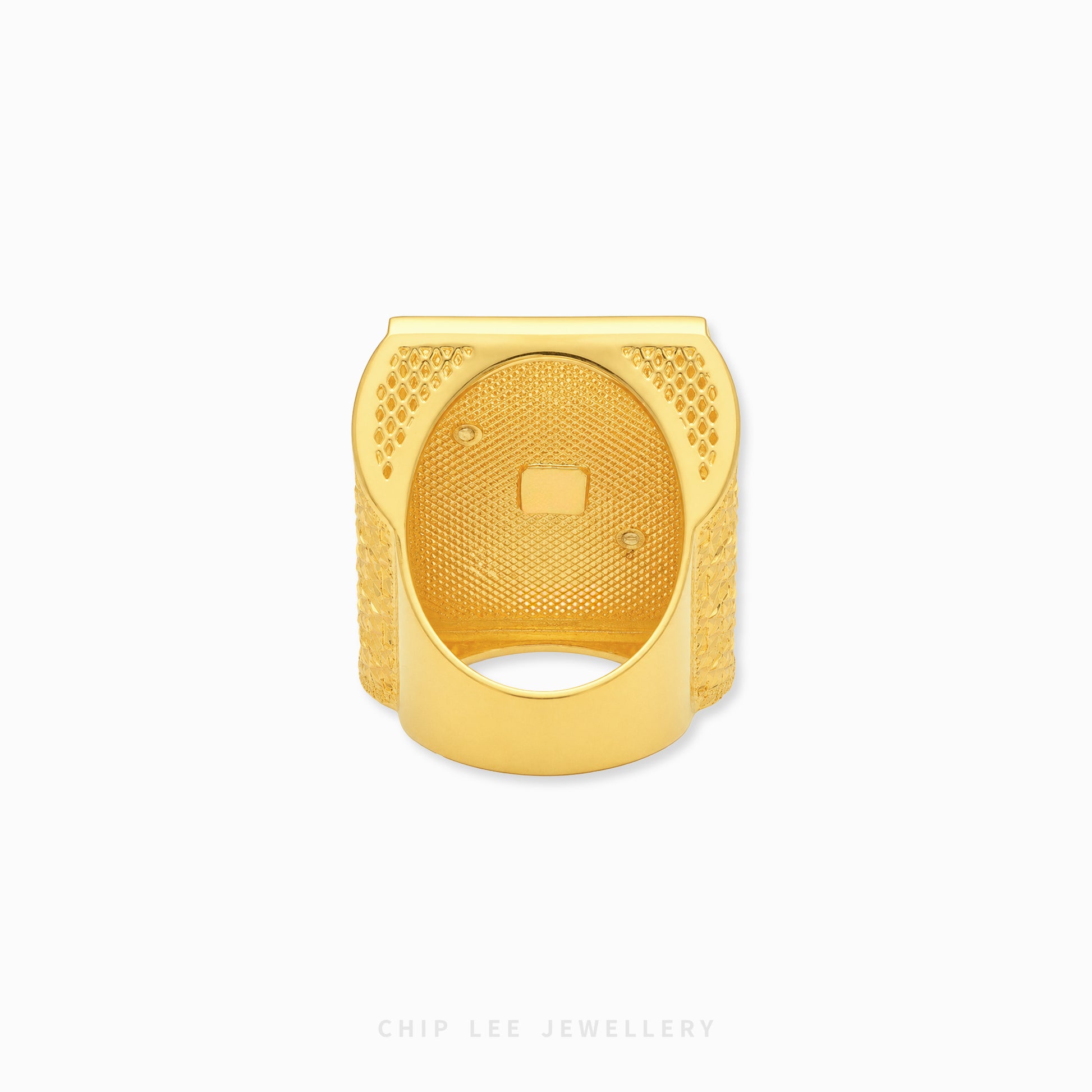 Chunky gold dollar sign ring with textured luxury statement design