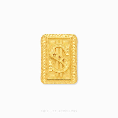 Chunky gold dollar sign ring with textured luxury statement design