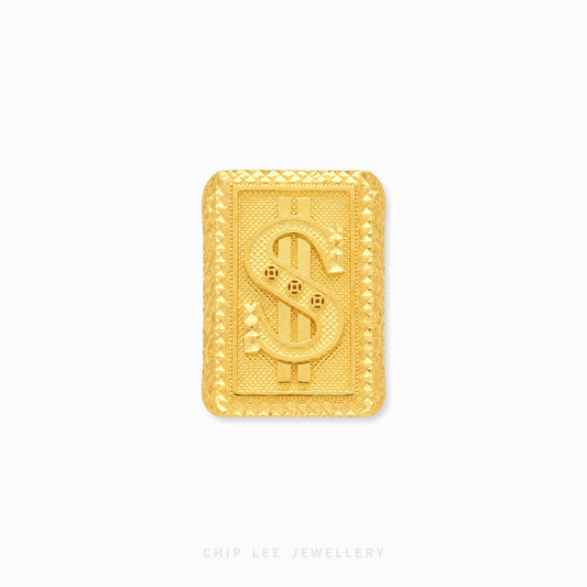 Chunky gold dollar sign ring with textured luxury statement design