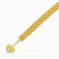 916 gold bracelet for women with intricate braided design and dangling two-tone polished heart pendant. Certified and hallmarked.