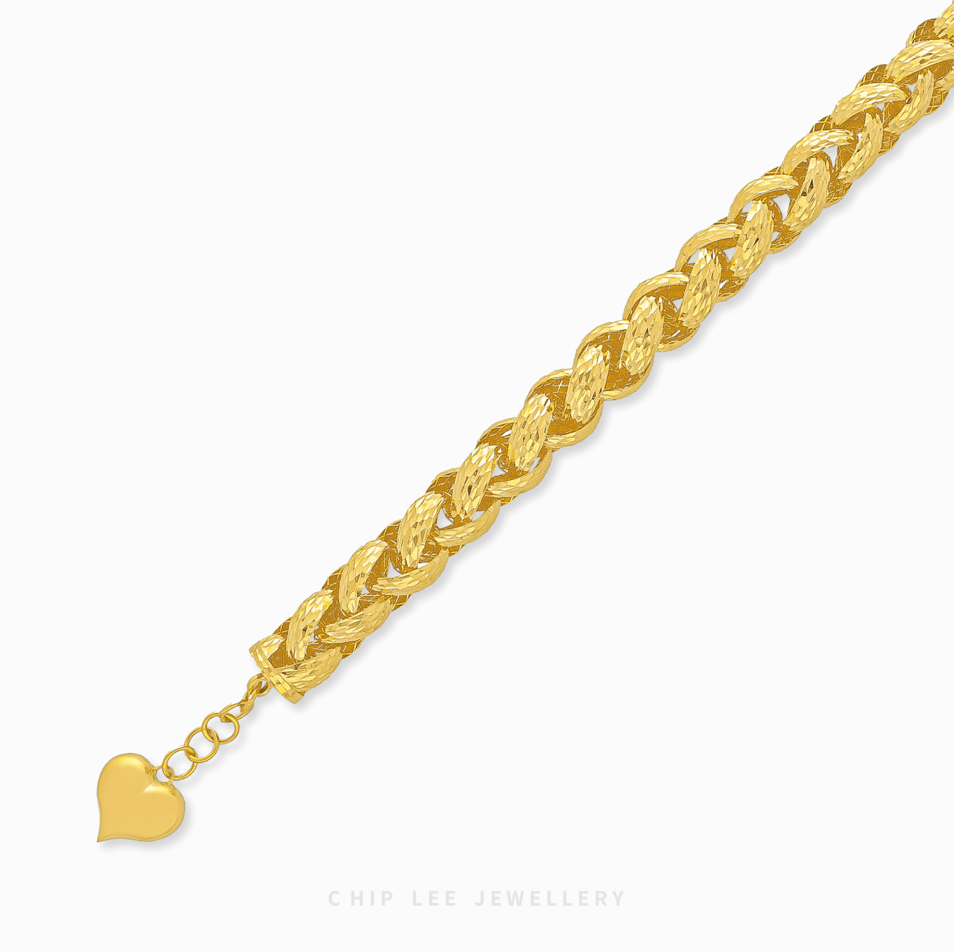 Chunky Heart Charm Bracelet in 22 K/916 gold by Chip Lee Jewellery Singapore – bold links with heart charms, certified gold luxury.