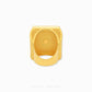 Chunky gold poker king ring featuring detailed playing cards with heart, spade, and club symbols on a textured rectangular face with luxury statement styling.