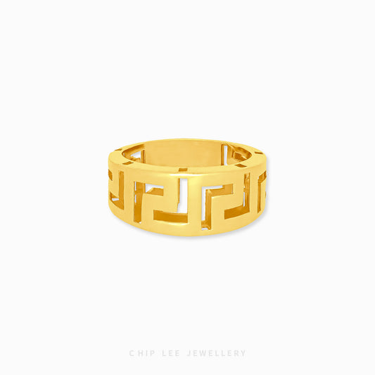 Chunky Roman Ring, 916 gold band engraved with Roman numerals, bold and timeless style, by Chip Lee Jewellery Singapore