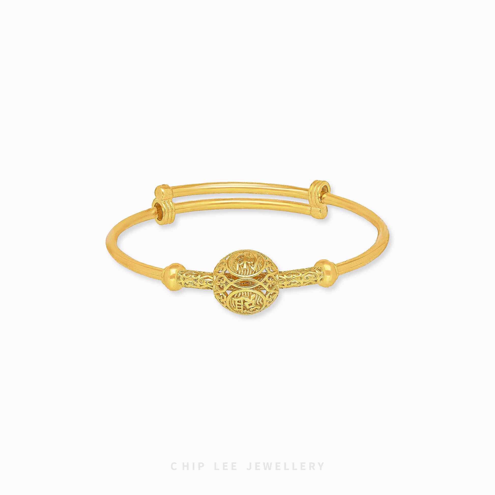 Circle Brilliance (聪明伶俐) Chong Ming Ling Li Baby Bangle by Chip Lee Jewellery, 916 gold, circular design, symbolizing intelligence and good fortune for newborns.