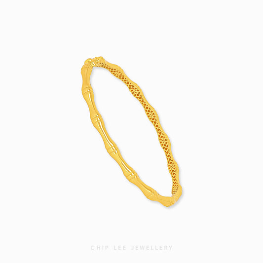 Classic Bamboo Bangle by Chip Lee Jewellery Singapore, 916/22K gold, bamboo-inspired design, symbolizes strength and resilience, timeless accessory.