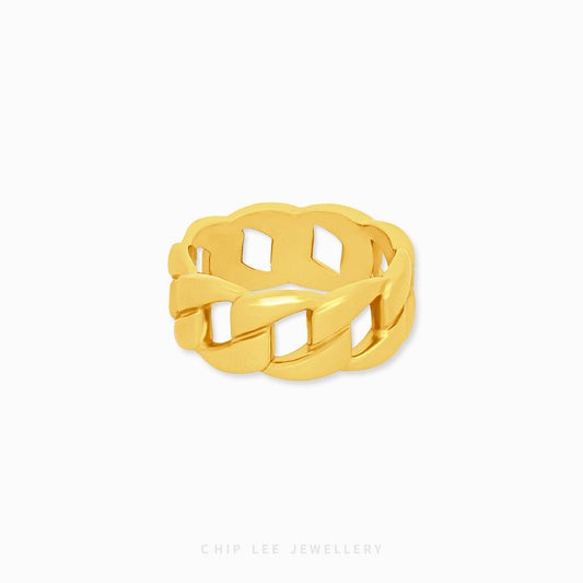 Classic Chain Loop Ring, interwoven loop design in 916 gold band by Chip Lee Jewellery Singapore
